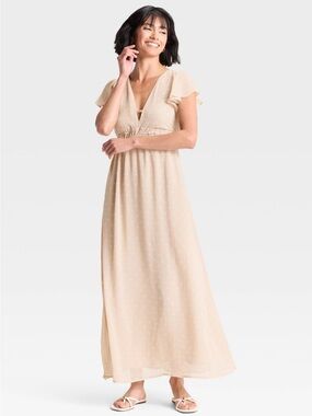 Target Chiffon Cream Maxi Dress with Flutter Sleeves